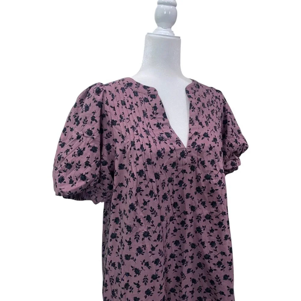 NWT Madewell Tillie Puff-Sleeve Mini Dress in Shadow Blooms - Medium - Purple - Picture 6 of 12